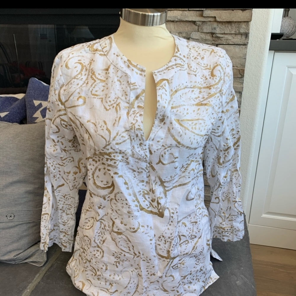 Lauren Ralph Lauren linen gold floral tunic top